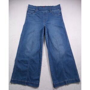 Spanx Jeans Womens Size 1X Petite Blue Denim Seamed Front Wide Leg Pull On